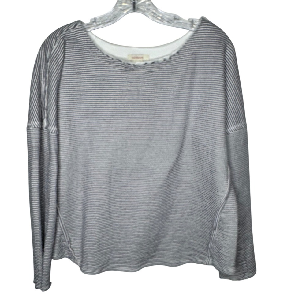 Sundance Striped Long Sleeve‎ Shirt Cotton Boat Neck Raw Hem Women's Size S